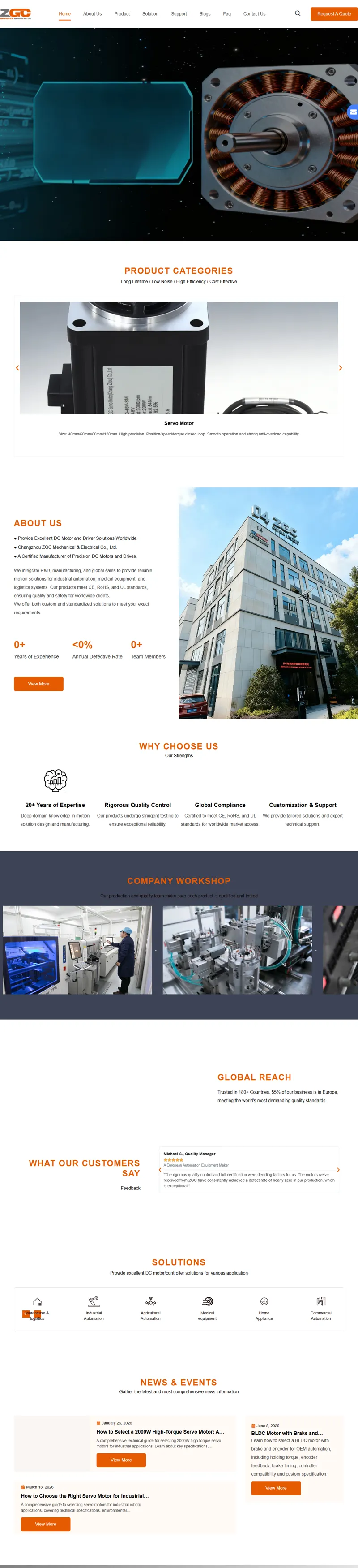 Precision Stepper, Servo & BLDC Motor Manufacturer | ZGC Motors 网页长截图