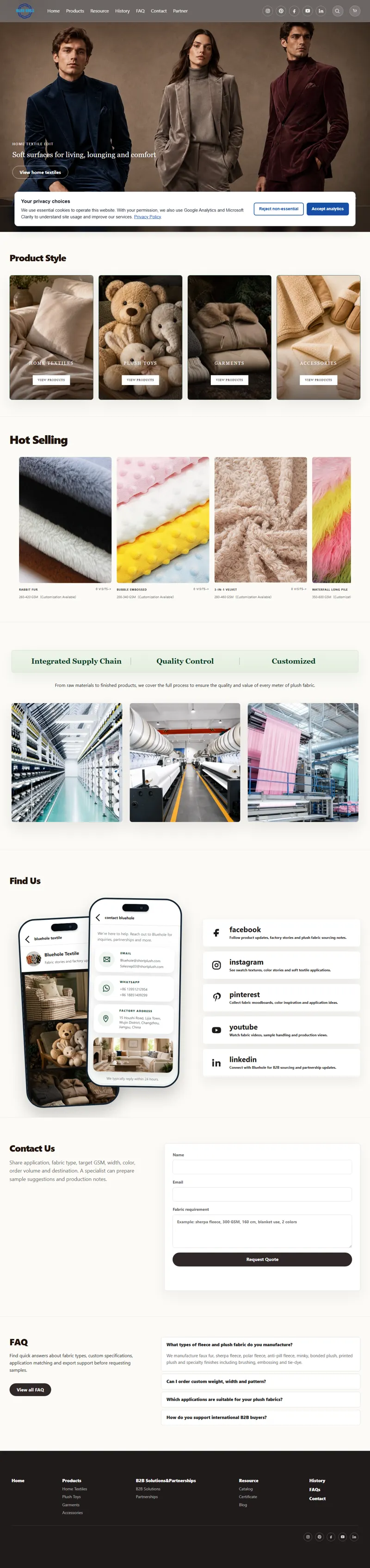 Custom Plush Fabric Manufacturer | Bluehole Textile 网页长截图
