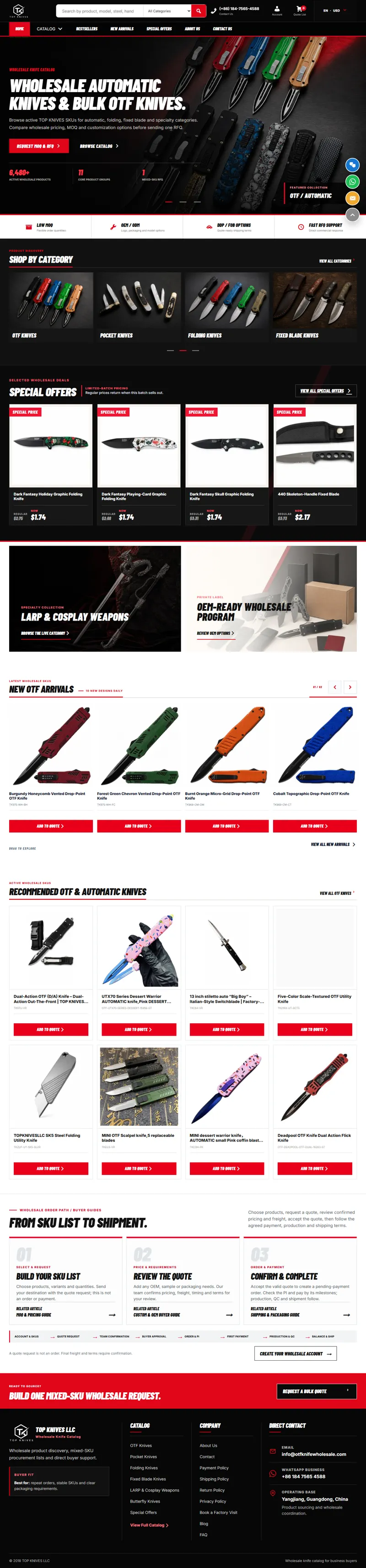 Wholesale Automatic Knives & Bulk OTF Knives | TOP KNIVES LLC 网页长截图