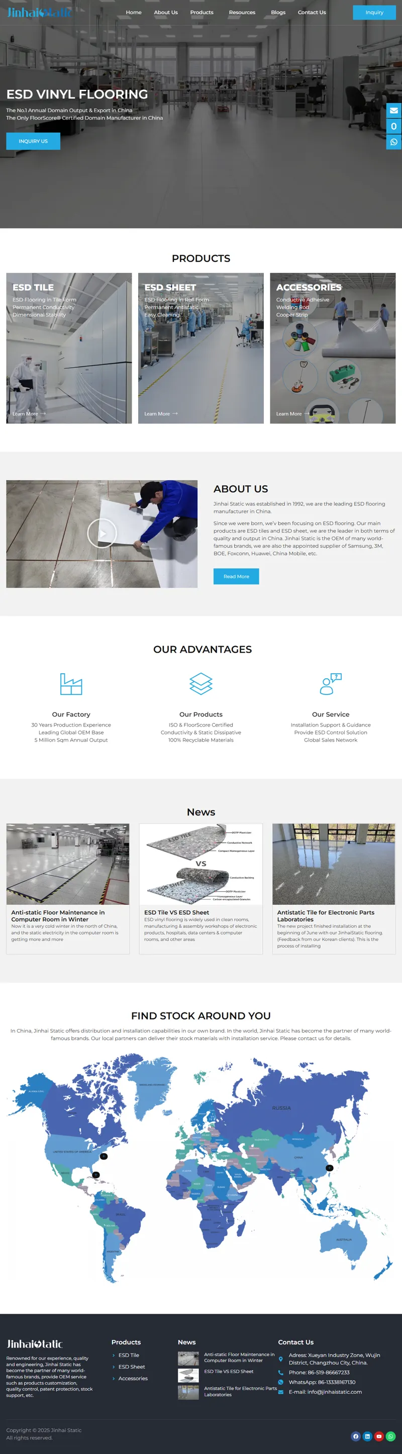 ESD Flooring, ESD Tiles & ESD Sheet Manufacturer - Jinhai Static 网页长截图