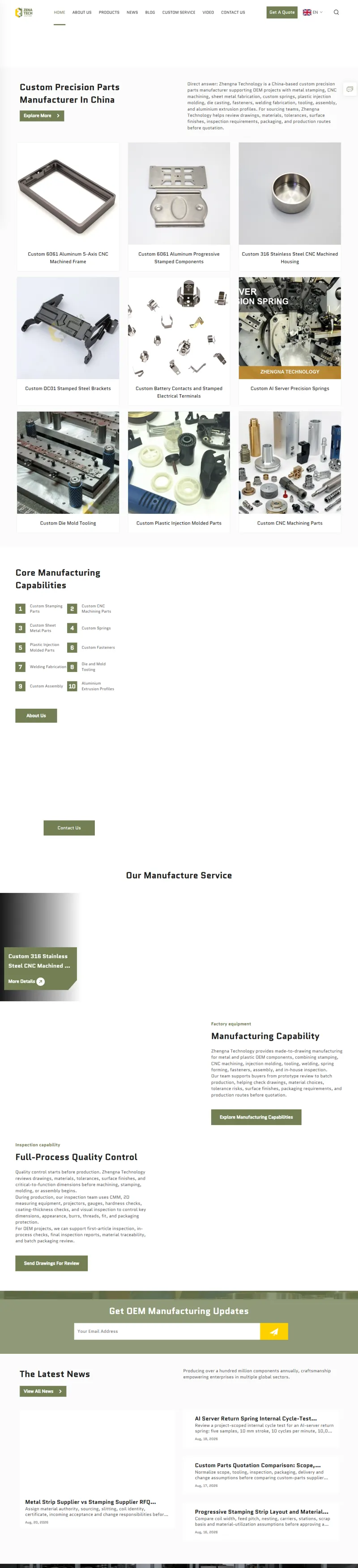Custom Precision Parts Manufacturer | Zhengna Technology 网页长截图
